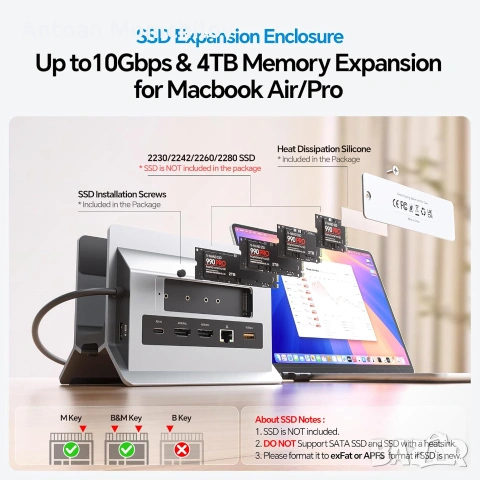 Докинг станция PULWTOP 10 in 1 за MacBook, снимка 6 - Кабели и адаптери - 55030875