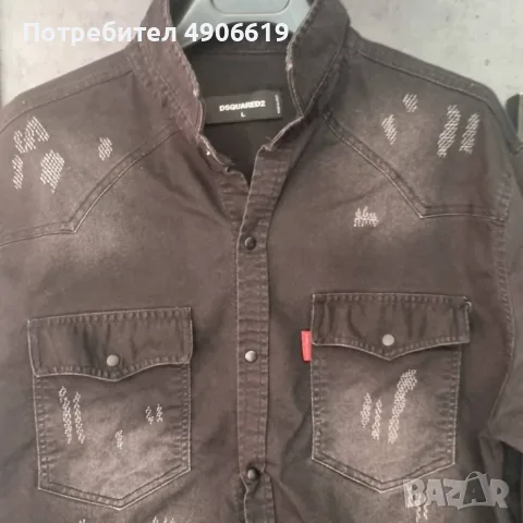 Ефектна дънкова риза Dsquared2 (Размер L) – Slim Fit / Протрит ефект / Като нова!, снимка 4 - Ризи - 55542032