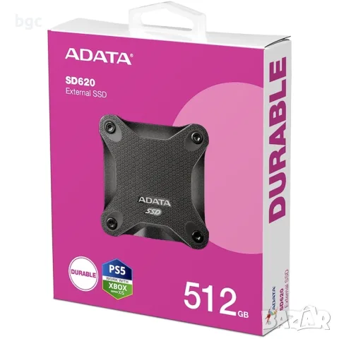 Външен SSD ADATA Durable SD620Q, 512GB, USB 3.2, Черен - 60 месеца гаранция.