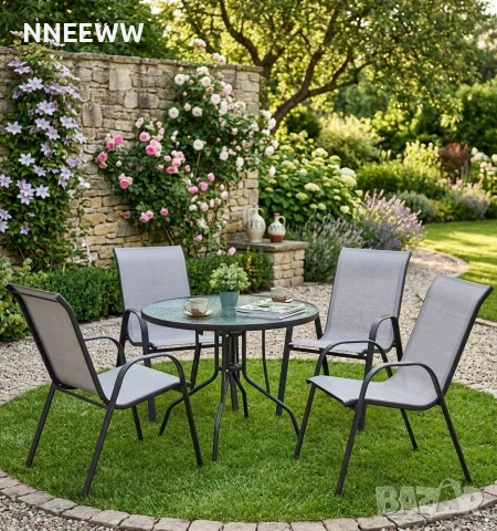 Градински комплект Маса и 4 стола, снимка 2 - Градински мебели, декорация  - 54114727