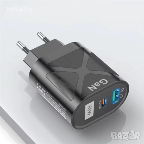 65W GaN зарядно устройство USB-C PD & USB-A QC 3.0 – Бързо зареждане за iPhone, Samsung 10326, снимка 4 - Друга електроника - 54672266