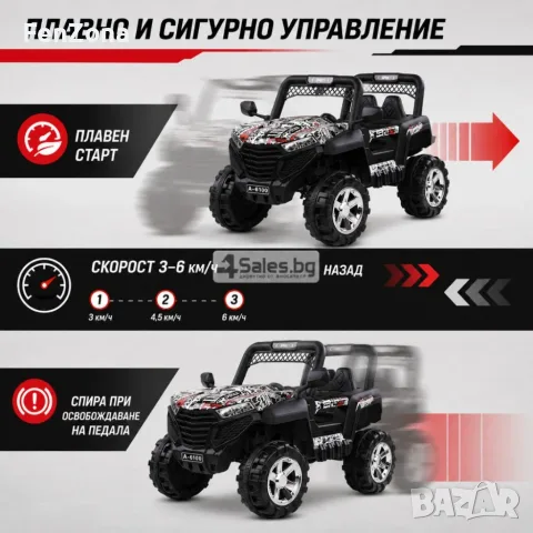 Детско електрическо бъги 4×4 с дистанционно, LED, USB и MP3 – 4 мотора, бяло, снимка 3 - Електрически играчки - 55517559
