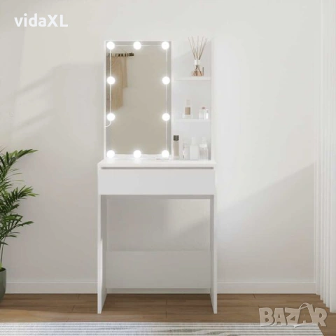 vidaXL Тоалетка с LED, бяла, 60x40x140 см(SKU:808828), снимка 2 - Тоалетки - 54553106