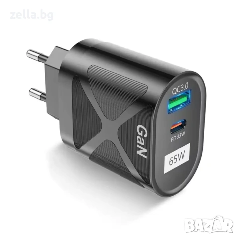 65W GaN зарядно устройство USB-C PD & USB-A QC 3.0 – Бързо зареждане за iPhone, Samsung 10326, снимка 8 - Друга електроника - 54672266