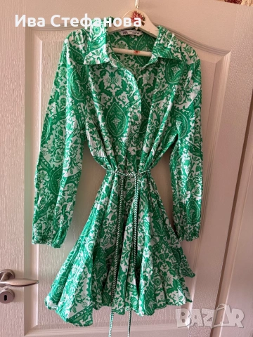 Нова зелена ежедневна елегантна рокля zara Zara Зара 100 % памук памучна разкроена  , снимка 5 - Рокли - 52841097