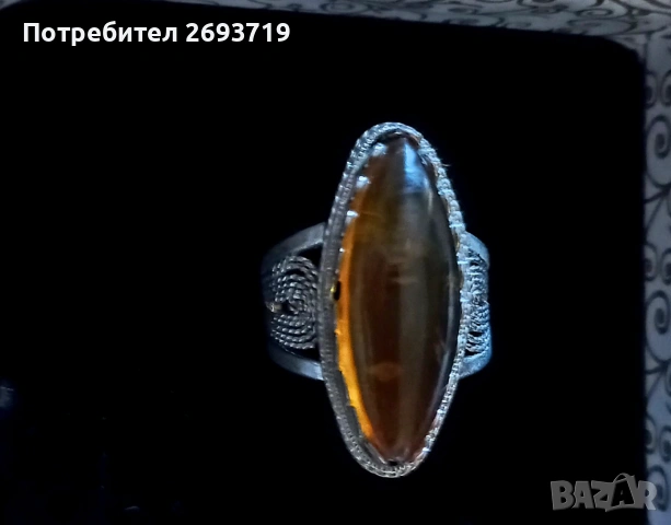 Стар пръстен с ясен кехлибар, снимка 4 - Пръстени - 55014295