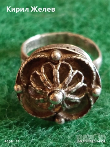 Сребърен пръстен възрожденски стил филигранна изработка с гранулация 41290, снимка 6 - Пръстени - 54026218