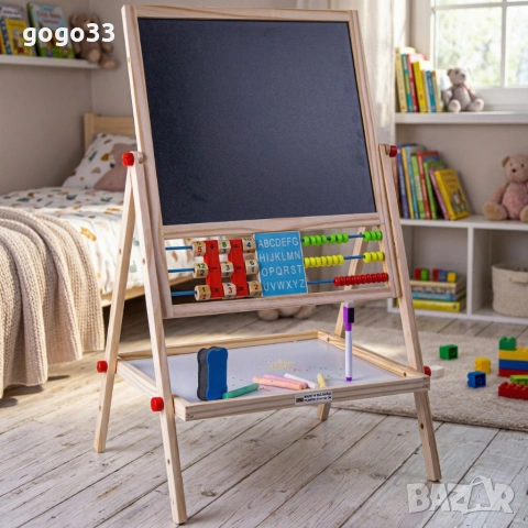 Мултифункционална образователна детска дъска с дървена рамка – за писане, рисуване и обучение, снимка 2 - Други - 54123497