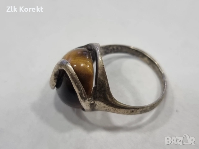Дамски сребърен пръстен с камък тигрово око, снимка 4 - Пръстени - 54476839