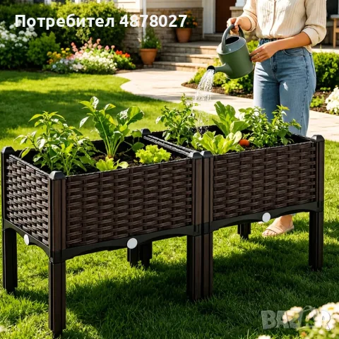 Повдигната градинска саксия за цветя, билки и зеленчуци 80x40x38 см – Модулен дизайн с ратан ефект