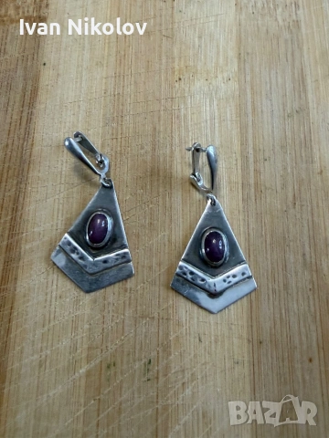 Дамски сребърни обеци с рубин ръчна изработка, снимка 3 - Обеци - 54182722