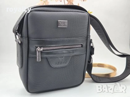 Emporio Armani Нова Луксозна Кожена Черна Мъжка Чанта Армани