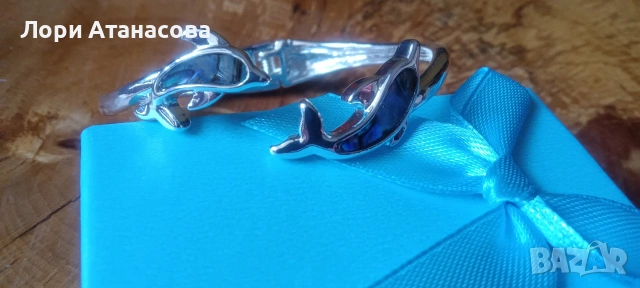 Стилен и минималистичен регулируема гривна тип "делфин", сребро с покритие и синтетичен цирконий