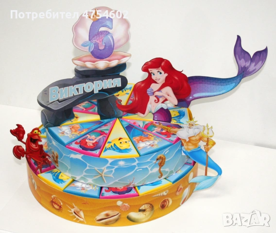 Картонена торта на тема "Малката русалка Ариел", снимка 3 - Други - 54232979