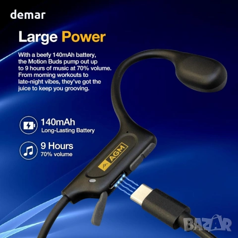 AGM Motion Buds – Безжични спортни слушалки Bluetooth, водоустойчиви, 12 часа батерия, снимка 6 - Bluetooth слушалки - 54923483
