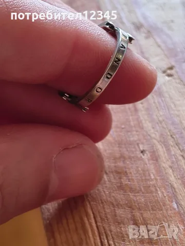 Оригинален сребърен пръстен Pandora Signature Logo Pavé & Beads – размер 50, снимка 4 - Пръстени - 55603096