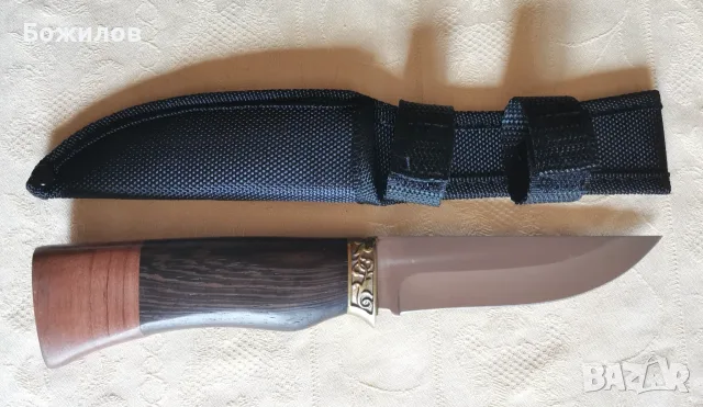 🐗 Ловен нож "Глиган" – Стомана 440C (58 HRC) + Цветно дърво и месинг (Чисто нов!), снимка 2 - Ножове - 55588431