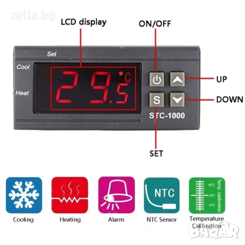 Дигитален термостат STC-1000 220V – Температурен контролер -50…99°C, двоен релеен изход 10464, снимка 9 - Друга електроника - 54703650