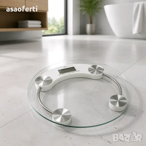 Кръгъл електронен стъклен кантар за телесно тегло (Personal Scale), снимка 5 - Други стоки за дома - 55422994