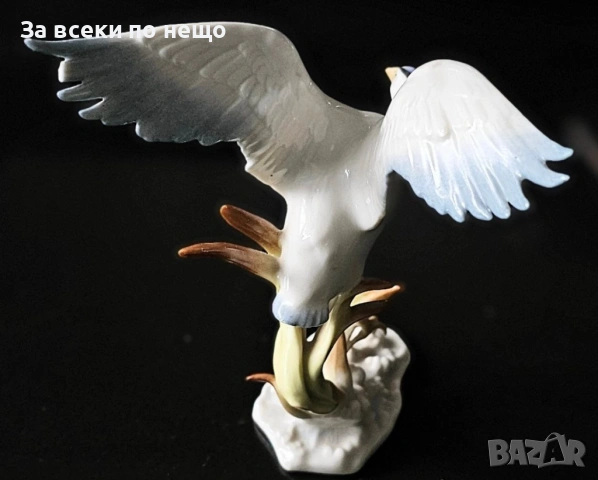 Hutschenreuther Achtziger Germany Porcelain Heron / Crane Bird “Жеръвът” Код P2239, снимка 11 - Колекции - 54232878