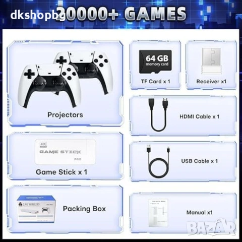 4547 PlayStation 5 Ретро Мини Конзола 4K HDMI – 64GB с 10,000+ Игри и 2 Безжични Джойстика, снимка 6 - Други игри и конзоли - 54527985