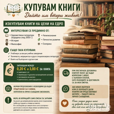 Изкупувам книги и домашни библиотеки – дайте им втори живот!