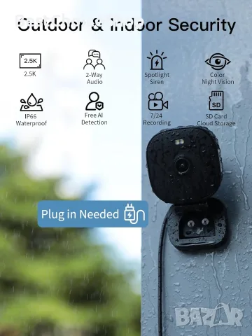 Vimtag 4MP, външна и вътрешна камера, IP66 Водоустойчива, цветно нощно виждане,WiFi, 2-посочно аудио, снимка 11 - IP камери - 55415694