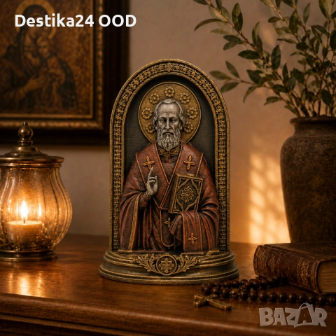 3D принтирана православна икона Св. Николай Чудотворец – ръчно оцветена, снимка 3 - Антикварни и старинни предмети - 54555750