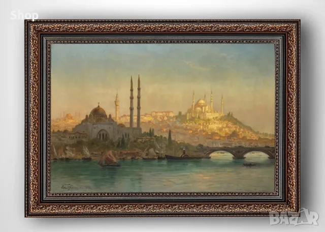 Картина на стария Истанбул с антична рамка 