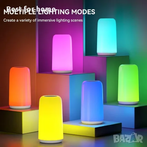 LED лампа за нощно шкафче с тъчскрийн, [Елегантен дизайн и RGB режим] , снимка 5 - Настолни лампи - 55603077