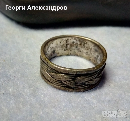 Стар СРЕБЪРЕН ПРЪСТЕН - Арт ХАЛКА с "МОМИНСКА ПЛИТКА" Оксидирано СРЕБРО 925, снимка 2 - Пръстени - 54307695