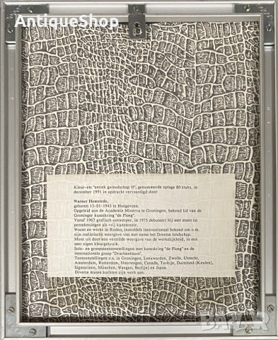 Стара картина, суха игла, литография, офорт, графика, подписана. Warner Hemstede, снимка 4 - Картини - 55281020