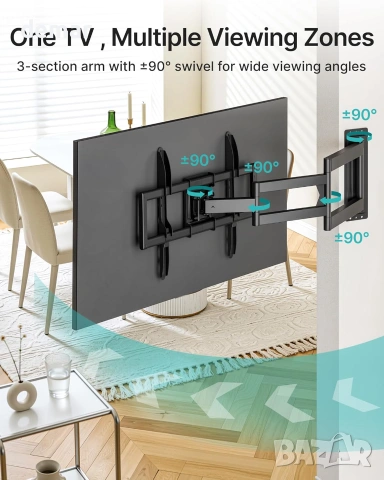 Pegzone поставка за телевизор/монитор стенен монтаж, 37–86”, VESA до 600x400, удължена 975 мм, 50кг, снимка 5 - Стойки, 3D очила, аксесоари - 55220744