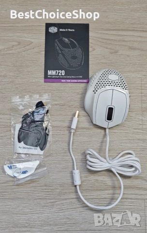 Геймърска мишка Cooler Master MM720, матово бяла, 16000 DPI, RGB и форма на захвата тип „нокът“, снимка 4 - Клавиатури и мишки - 55138107