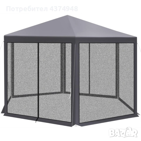 Шестоъгълна бежова градинска шатра 2x2x2x2.5 м с мрежа против комари, 2 входа и здрава стоманена кон, снимка 3 - Други - 55013595