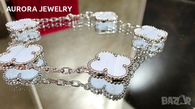 Van Cleef & Arpels VCA 5 Motifs Silver Chalcedony Vintage Alhambra Дамска Гривна, снимка 3 - Гривни - 54105048