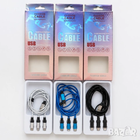 6726 Универсален USB кабел 3 в 1 – Micro USB, Lightning и Type-C, снимка 5 - Резервни части за телефони - 54779232