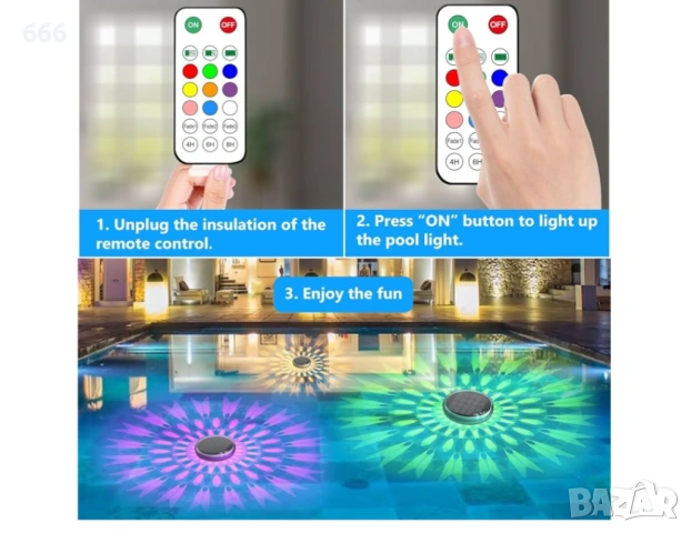 Акумулаторни слънчеви плаващи лампи за басейн (2 броя), снимка 7 - Басейни и аксесоари - 53981080