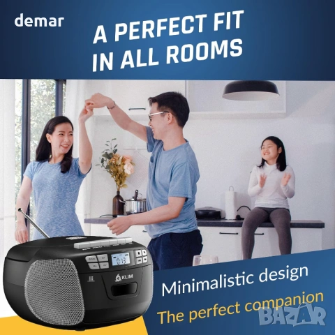 Klim CD плеър с касетофон, Bluetooth, FM/AM радио, USB, преносим музикален плейър, снимка 6 - Радиокасетофони, транзистори - 54937839