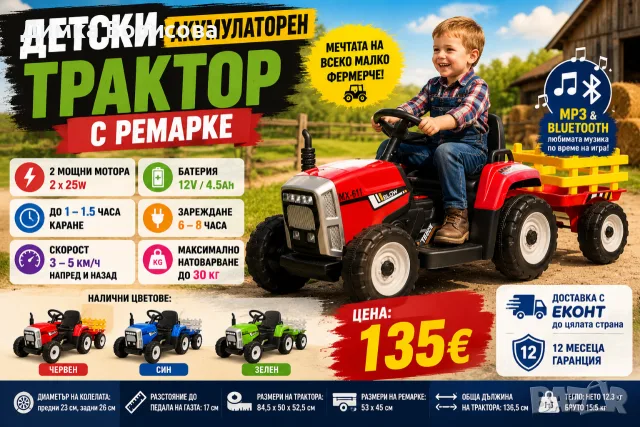 🚜💥 Детски акумулаторен трактор с ремарке – мечтата на всяко малко фермерче! 🌾👨‍🌾👧