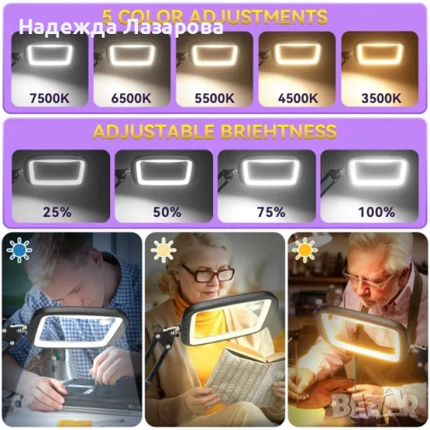 Лупа с осветление 60 LED – Правоъгълна, снимка 3 - Други инструменти - 55323801