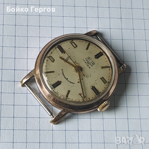 Немски-GDR /DDR Винтидж часовник GUB GLASHUTTE кал.70,1 - 17 RUBIS. Позлатен 20MK.Работи перфектно !, снимка 2 - Мъжки - 54379922