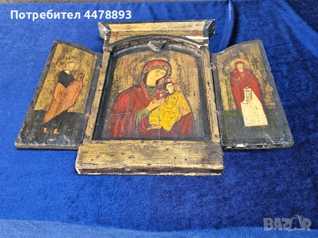 Възрожденска домашна икона Триптих 19 век., снимка 8 - Икони - 54847181
