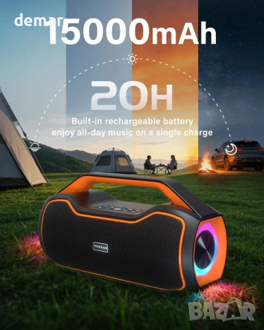 VUOPAX Преносим Bluetooth високоговорител безжичен, 200W пиков звук, DSP/TWS/AUX/TF/BT5.4, снимка 4 - Bluetooth тонколони - 54406215