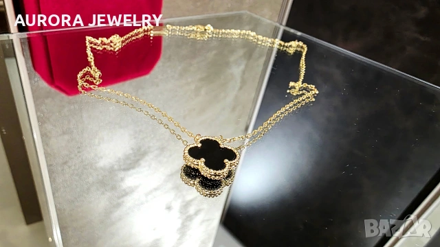 Van Cleef & Arpels VCA Gold Black Onyx Vintage Alhambra Clover Дамско Колие, снимка 4 - Колиета, медальони, синджири - 54539346