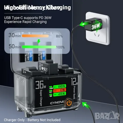Зарядно CYNOVA Battery Charger за DJI Osmo Action 6 OLED 3 слота, снимка 3 - Батерии, зарядни - 55409902