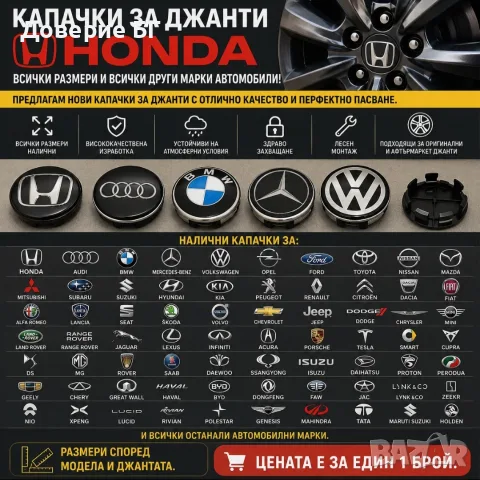 Капачки за джанти Honda Хонда – Всички размери и всички други марки автомобили!