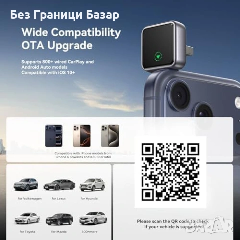Нов Безжичен CarPlay адаптер iPhone Bluetooth 5.3 5GHz WiFi за кола автомобил, снимка 5 - Друга електроника - 54525794