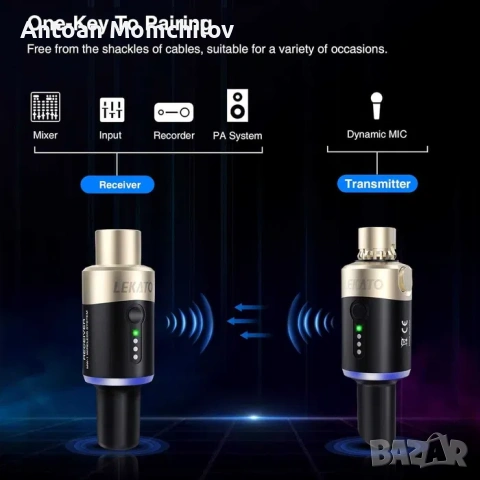 Безжична XLR система LEKATO 5.8GHz за микрофон, снимка 4 - Микрофони - 54824230