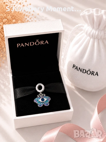 Сребърен талисман 925  Pandora Butterfly Evil Eye, снимка 5 - Гривни - 46857578